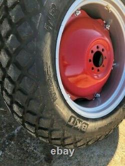 TWO 12.4x28, 12.4-28, 8ply Turf Tires withWheel & RED Center Massy Ferguson 50
