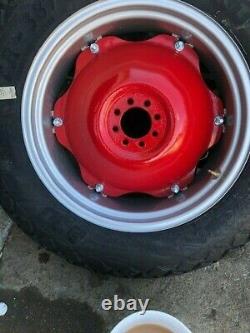 TWO 12.4x28, 12.4-28, 8ply Turf Tires withWheel & RED Center Massy Ferguson 50