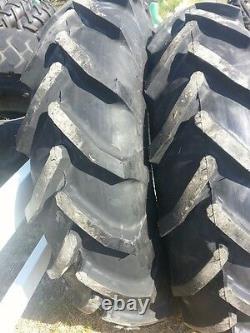 TWO 13.6x28, 13.6-28 R1 Tractor Tires on 6 Loop Wheels with Centers