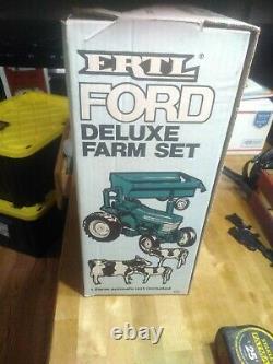 Vintage ERTL 1/16 Deluxe Ford Farm Set w. Tractor Wagon Plow Disc Cow New G17